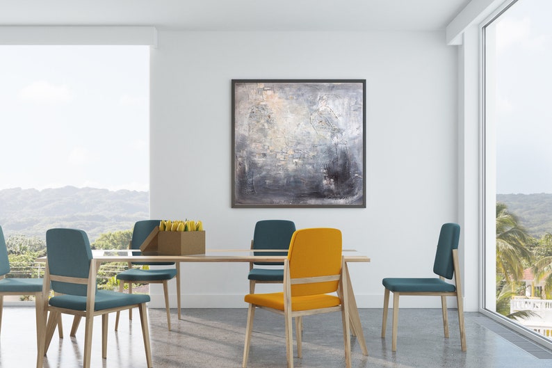 Oil Painting Abstract Large Gray Painting Silver Abstract Etsy