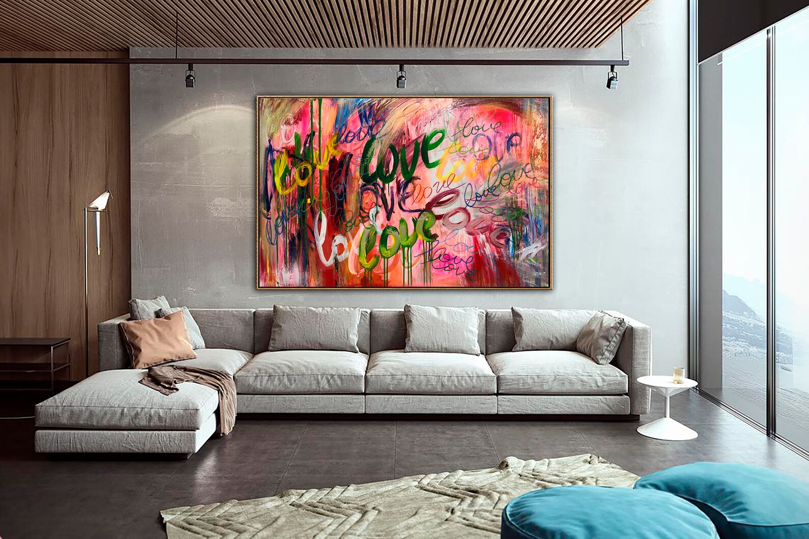 Large Abstract Love Painting on Canvas in Bright Colors Etsy