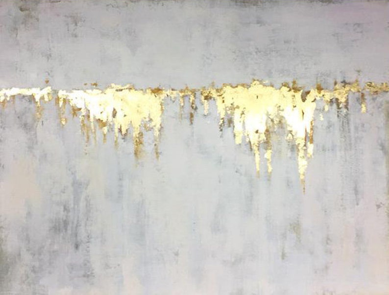 Abstract Grey Painting on Canvas Neutral Wall Art Gold Leaf Etsy