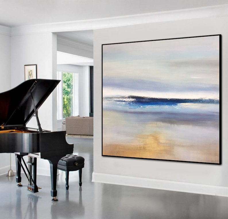 Large Wall Art Abstract Blue Wall Art Brown Painting Sea Abstract Painting Canvas Painting Acrylic Abstract Art Canvas Living Room Decor