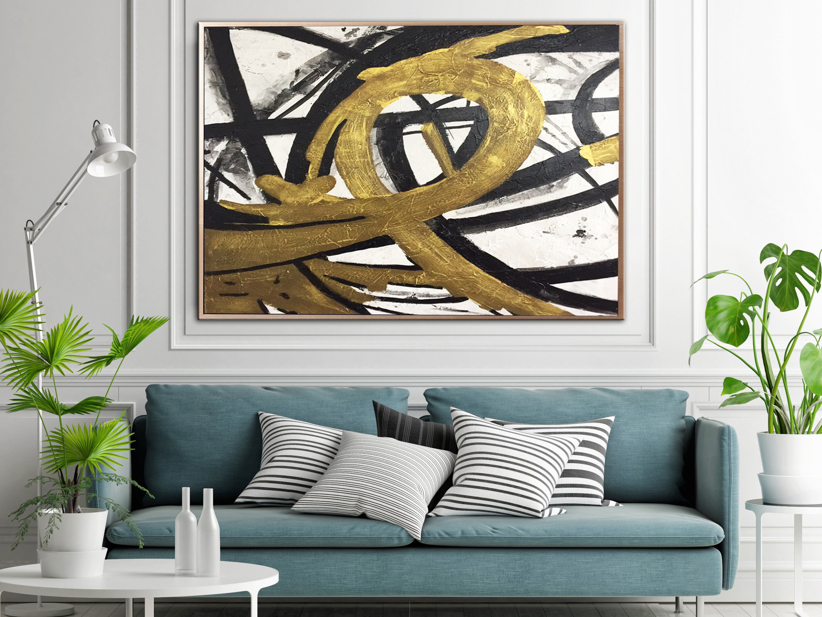 Large Abstract Canvas Gold Painting Black Painting White Etsy