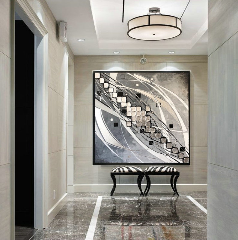 Extra Large Wall Art Abstract Silver Leaf Painting Abstract Etsy