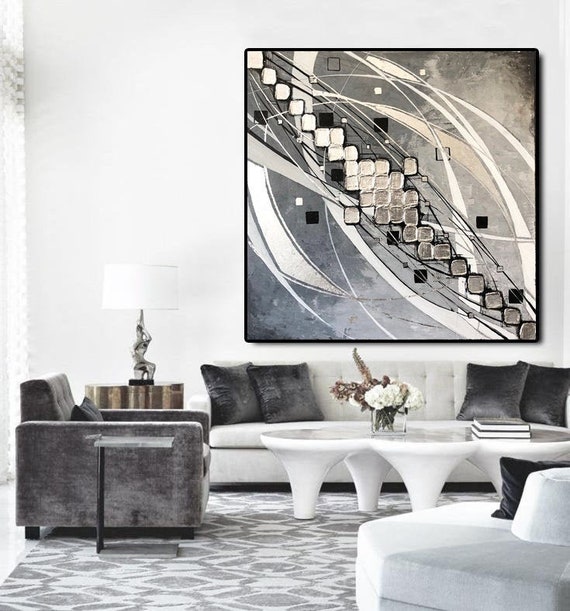 Extra Large Wall Art Abstract Silver Leaf Painting Abstract Etsy