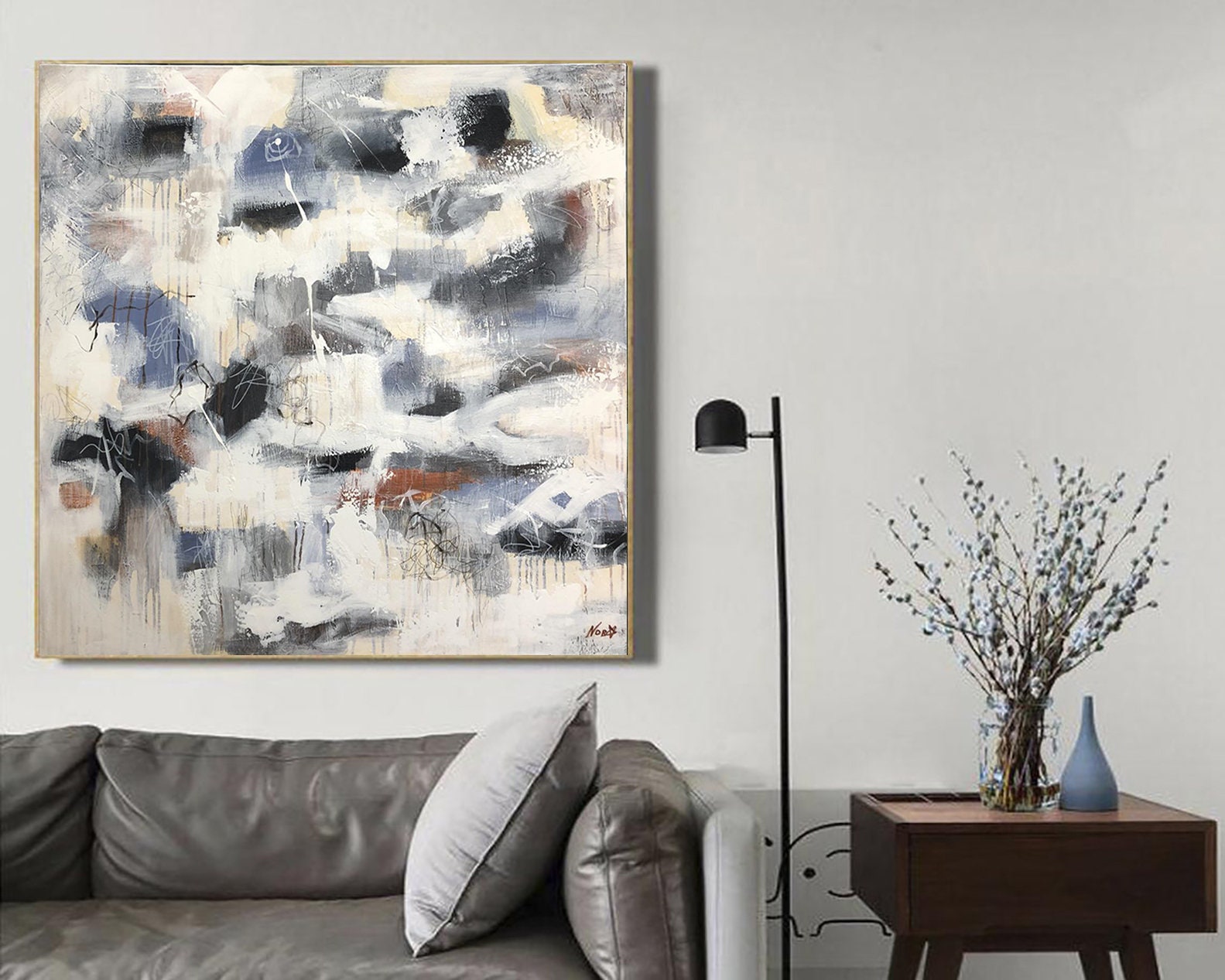 40x40 Modern Painting Canvas Neutral Wall Art Abstract Etsy