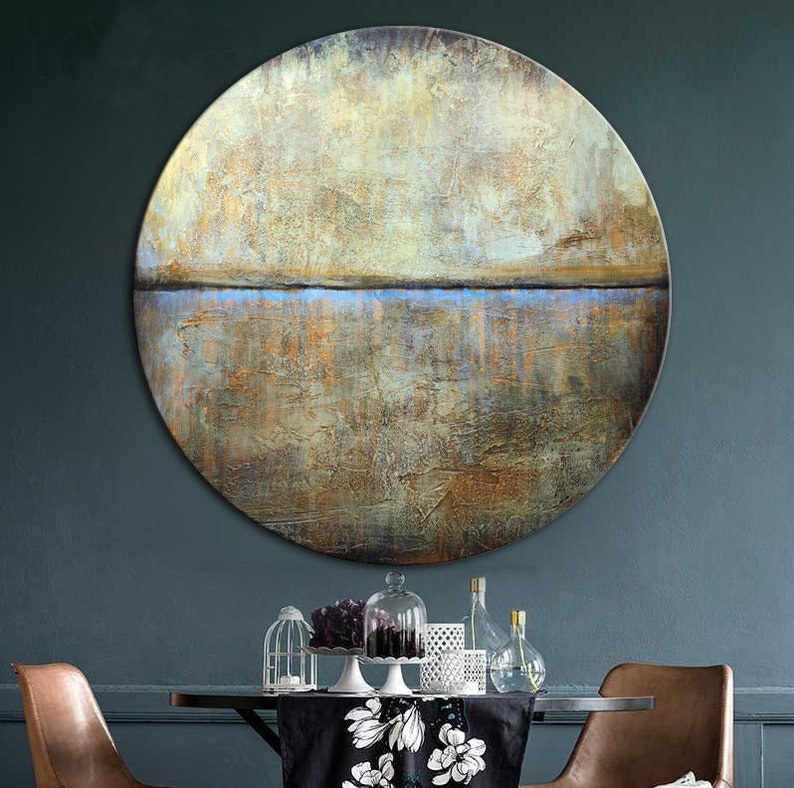 Large Round Painting Original Canvas Brown Painting Etsy