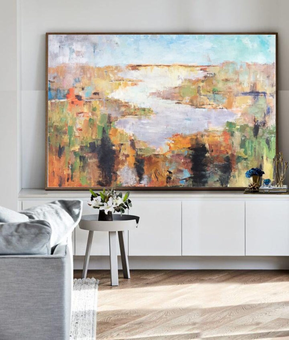 Grande toile Art Abstrait Paysage Peinture Beige Peinture à Etsy