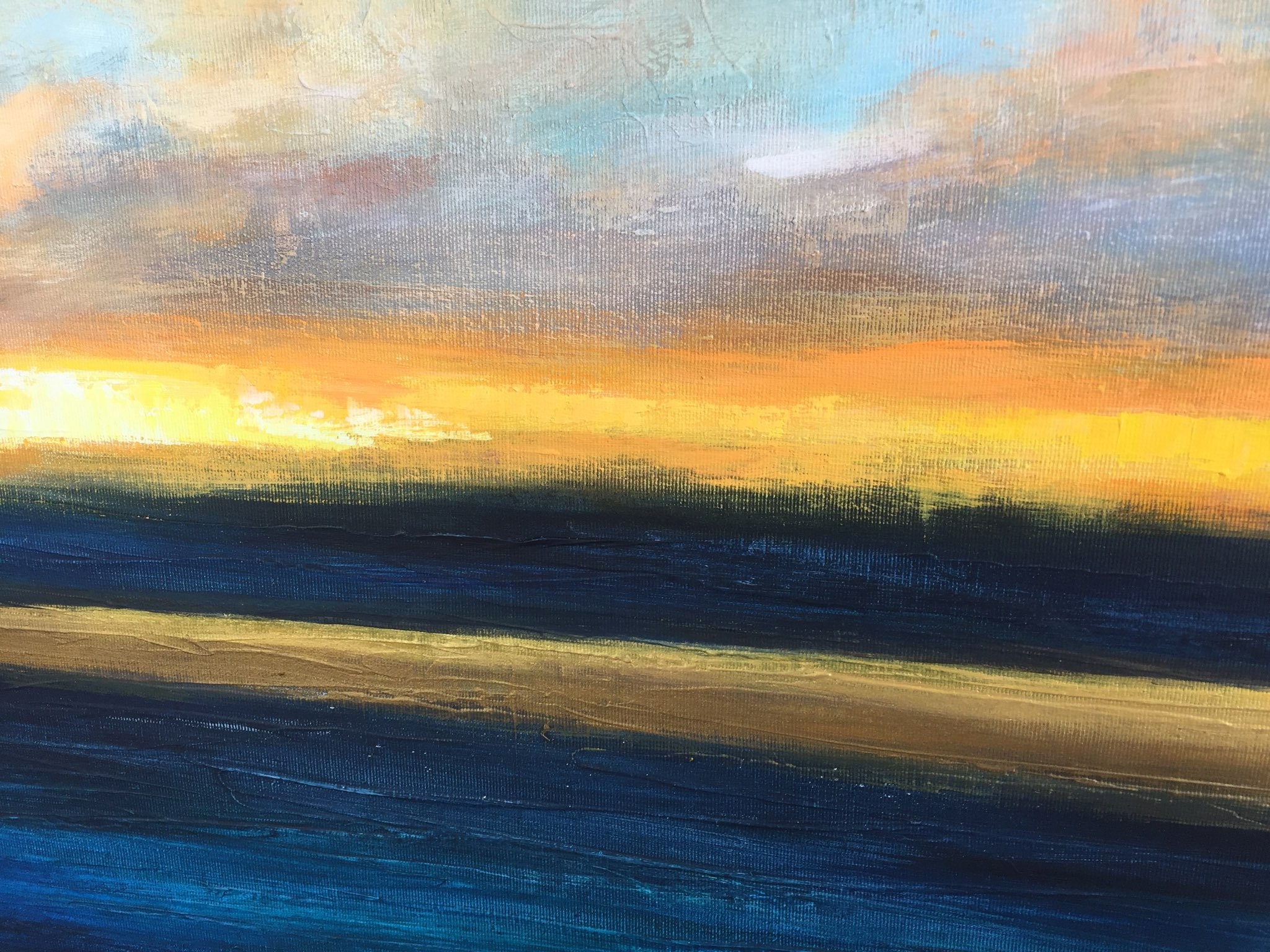 Large Ocean Painting Gold Horizon Painting Abstract Sunset Etsy