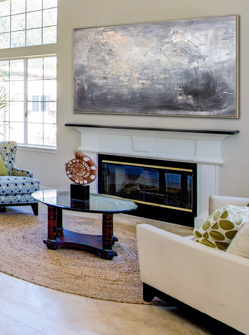 Large Abstract Wall Art Silver Painting Gray Painting White Etsy