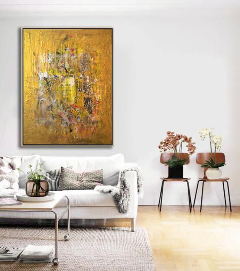 Oversized Canvas Wall Art Gold abstract painting on canvas Etsy