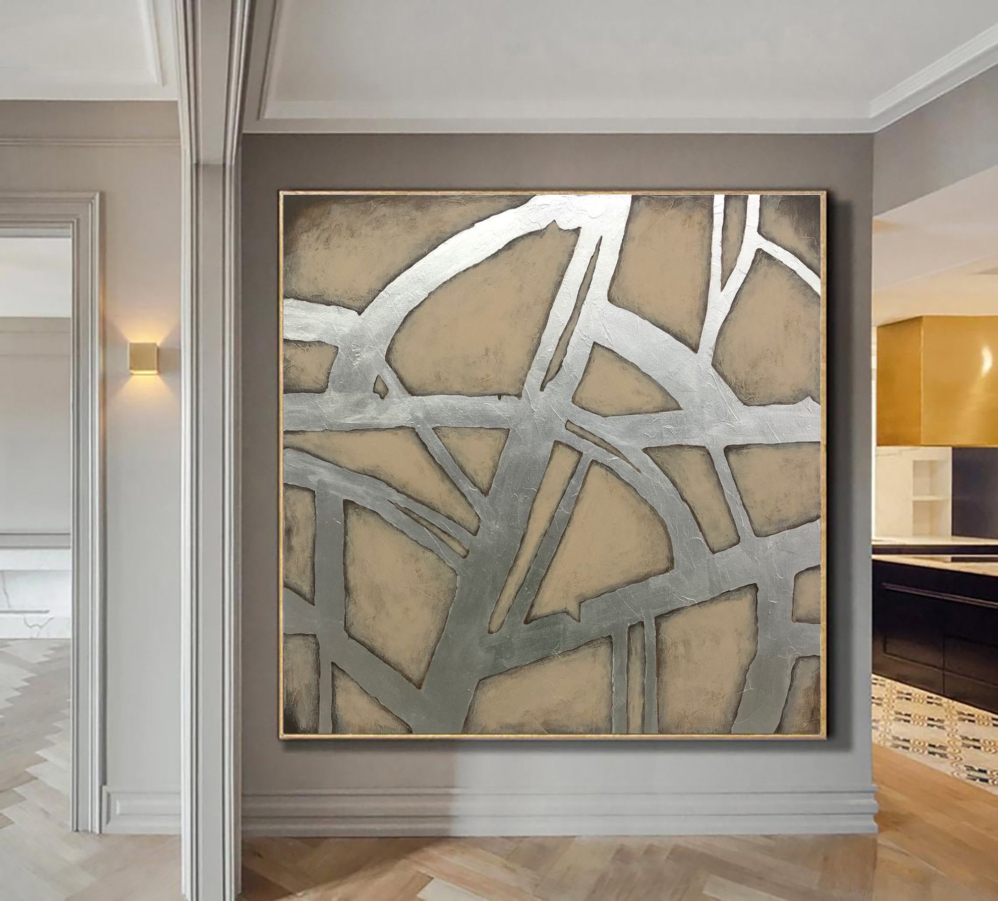 Original Canvas Silver Painting Silver Wall Art Painting Etsy