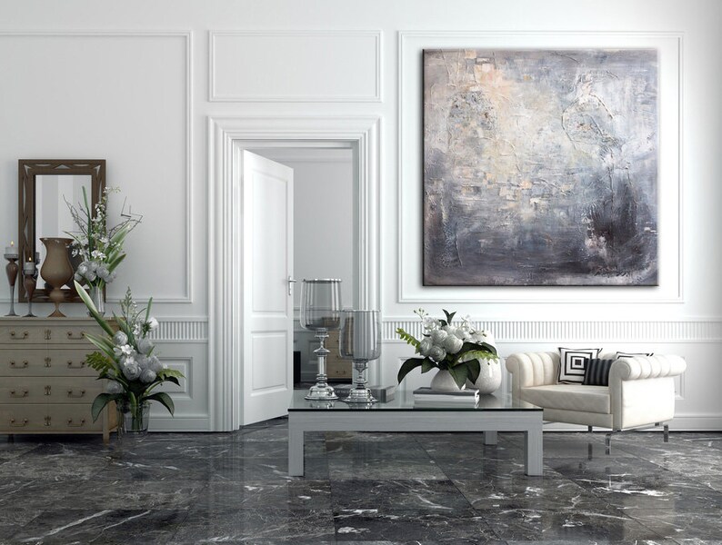 Oil Painting Abstract Large Gray Painting Silver Abstract Etsy