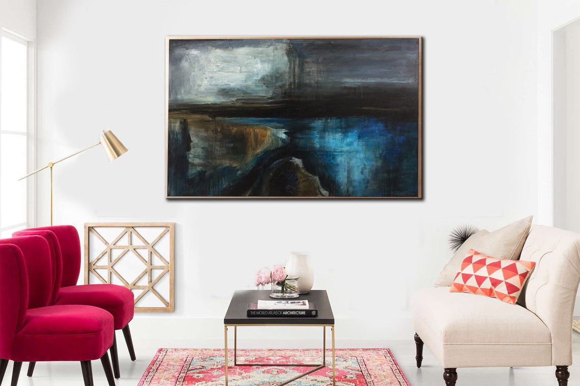 Large Abstract Painting On Canvas Abstract Painting Black Blue Etsy