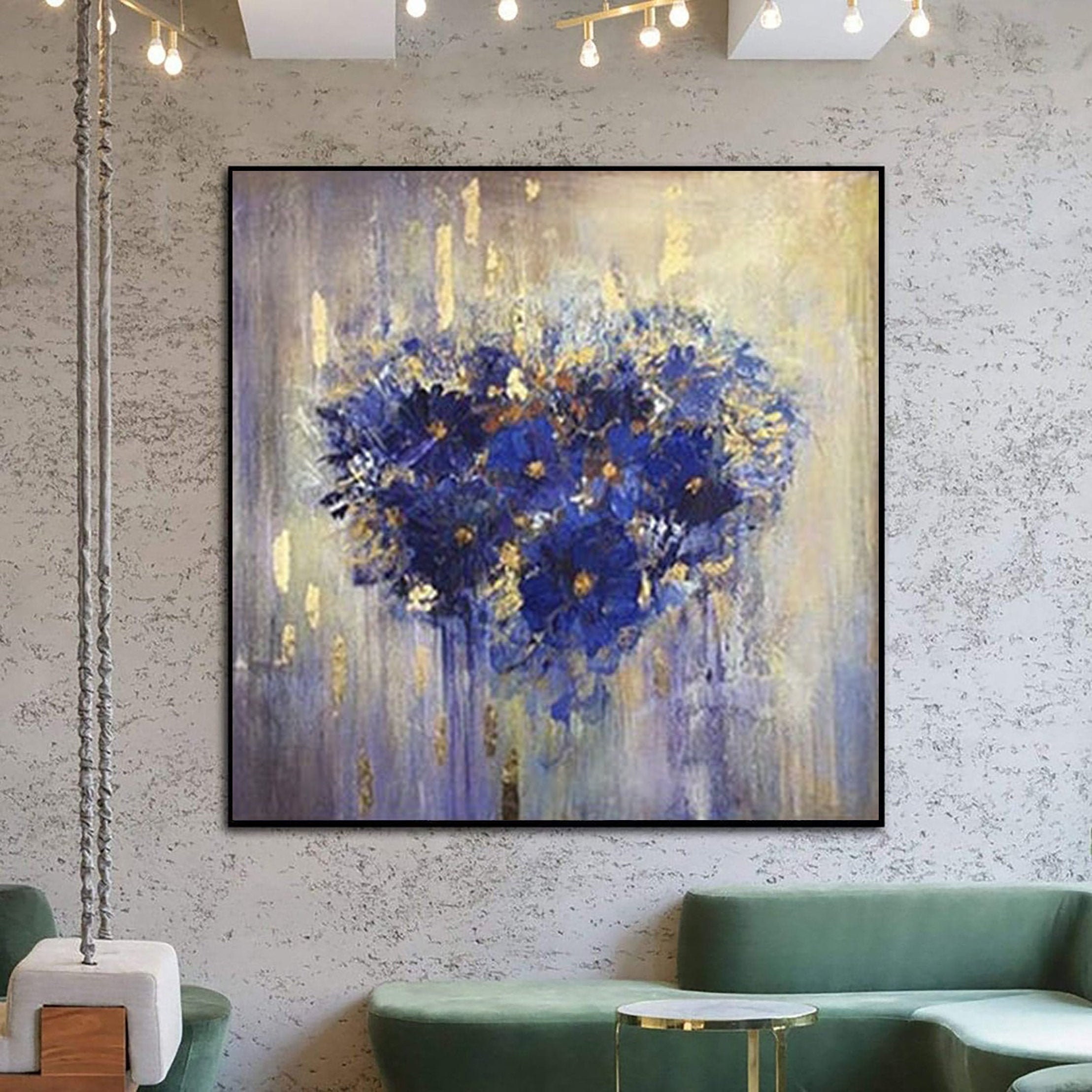 Floral wall art Blue Yellow Purple flower Original acrylic painting