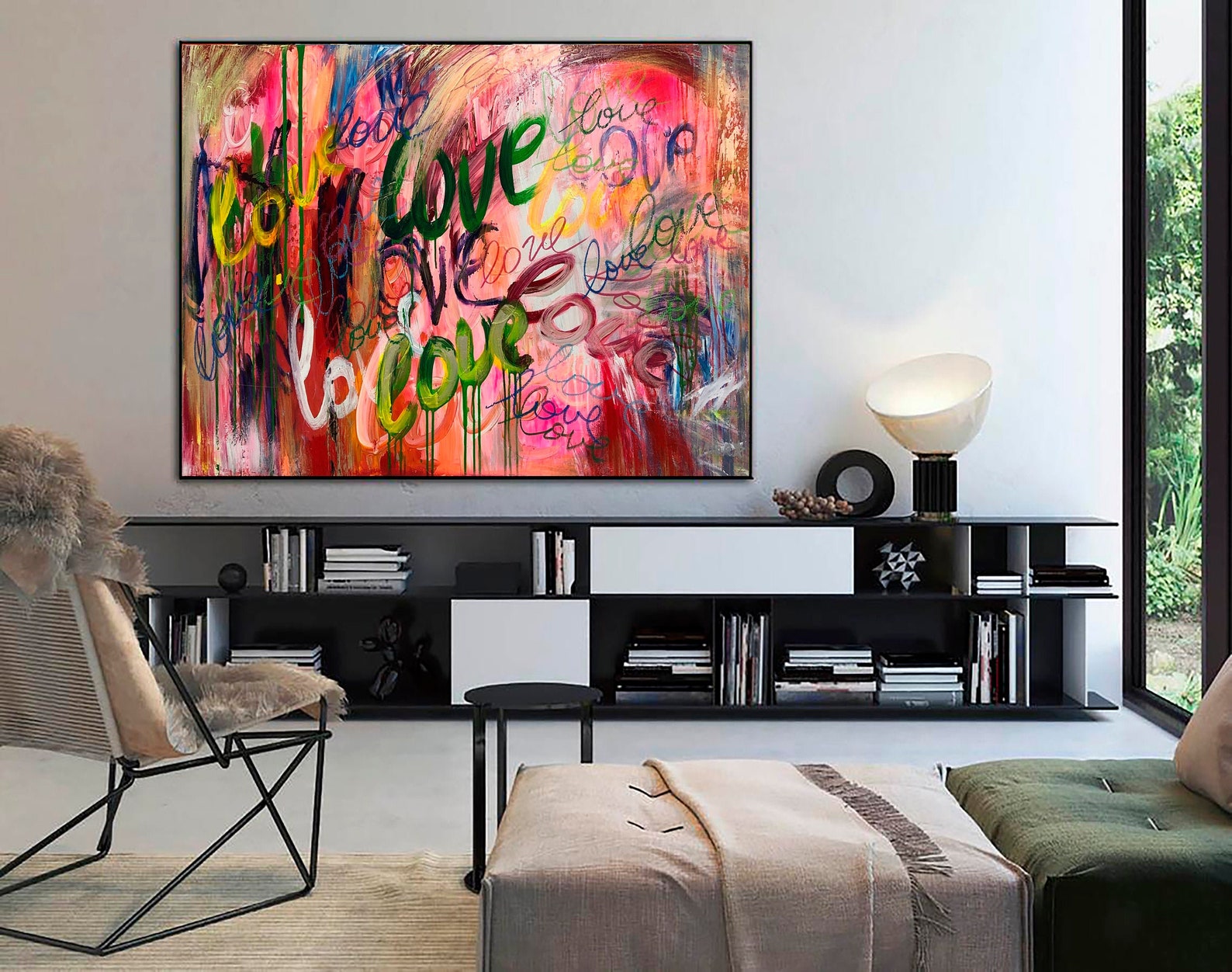 Large Abstract Love Painting On Canvas In Bright Colors Etsy
