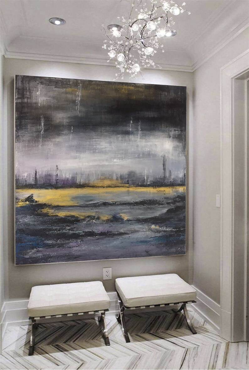 40x40 Abstract Landscape Painting Canvas Dark Wall Art Etsy