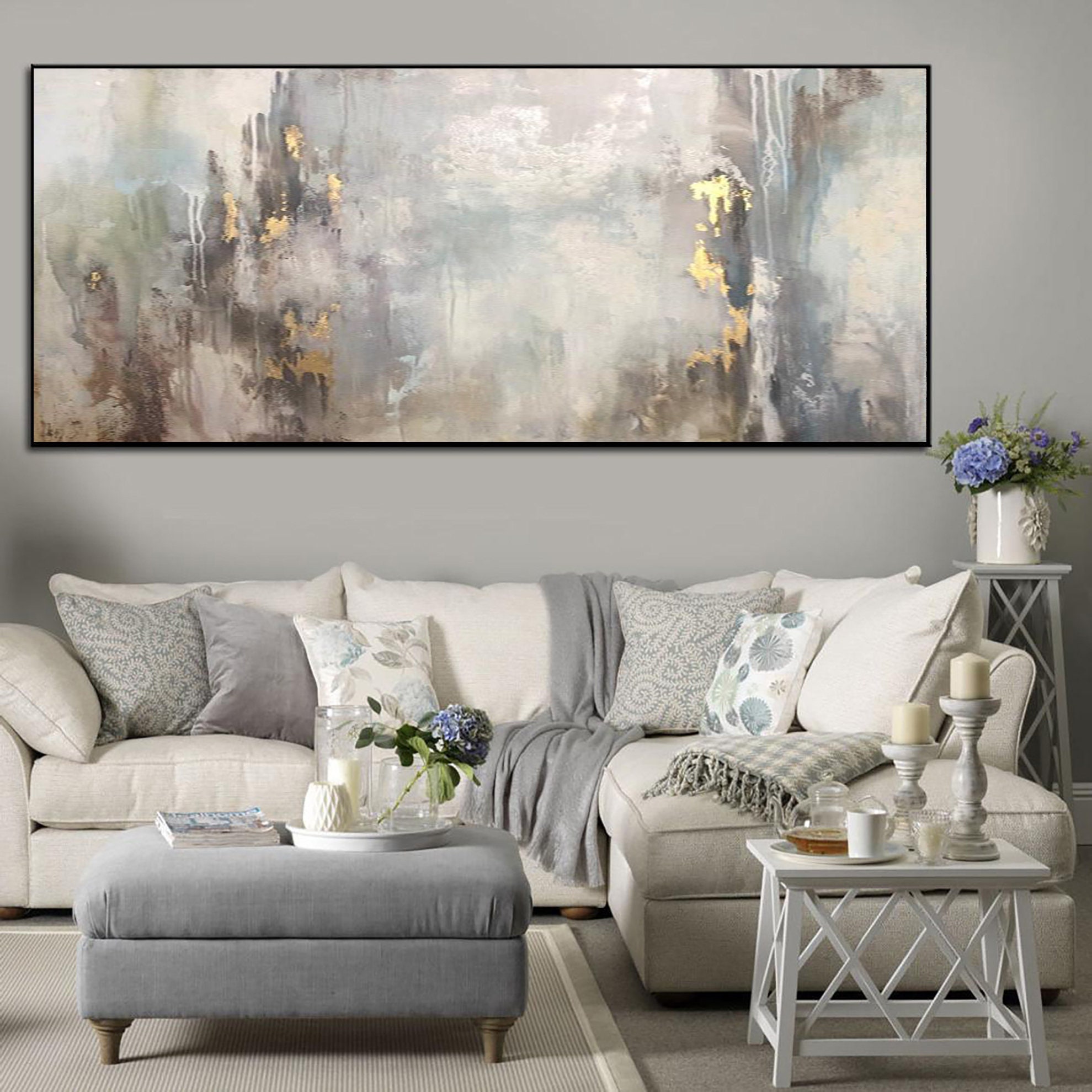 Large Abstract Gray Paintings On Canvas Silver Modern Acrylic Etsy