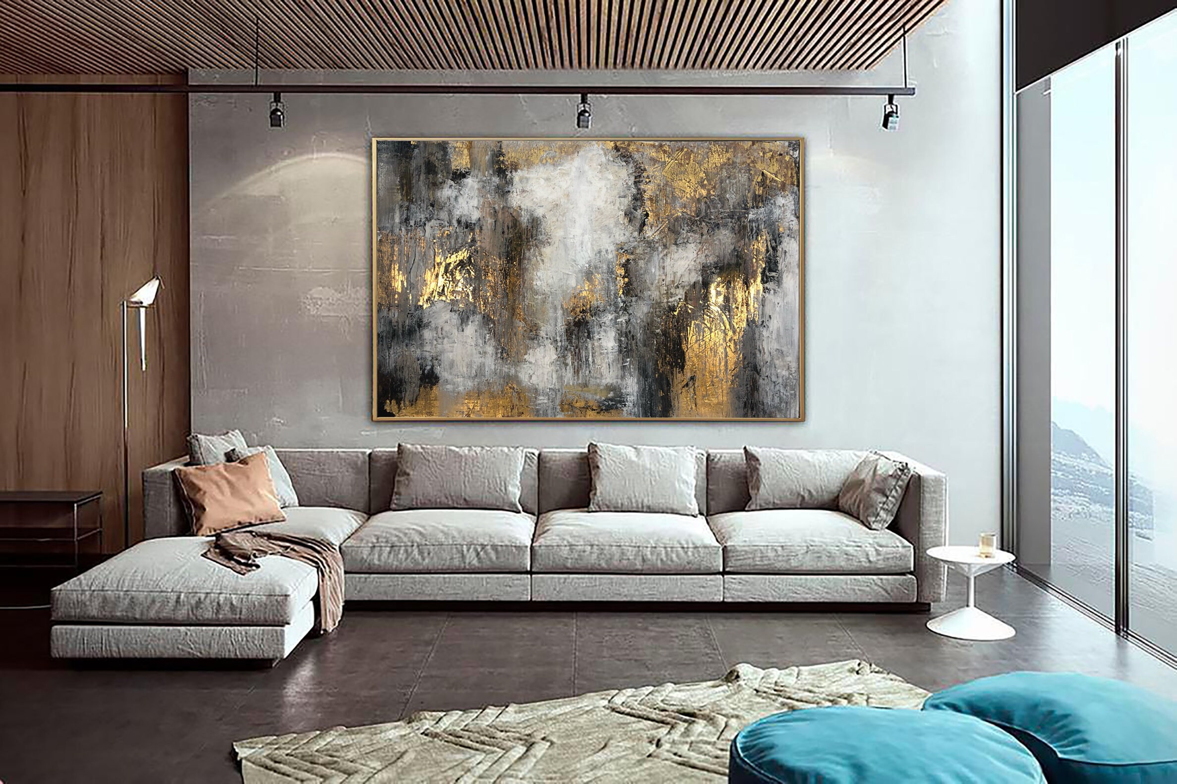 24x36 Abstract Gold Paintings On Canvas Gold Leaf Wall Etsy