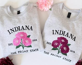 Unisex Embroidered "Indiana the Peony State" Crewneck Sweatshirt