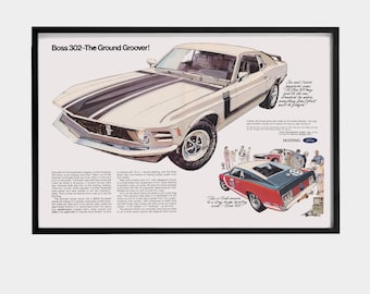 1970 Ford Mustang BOSS 302 "Ground Groover" Advertisement - Restored and enlarged
