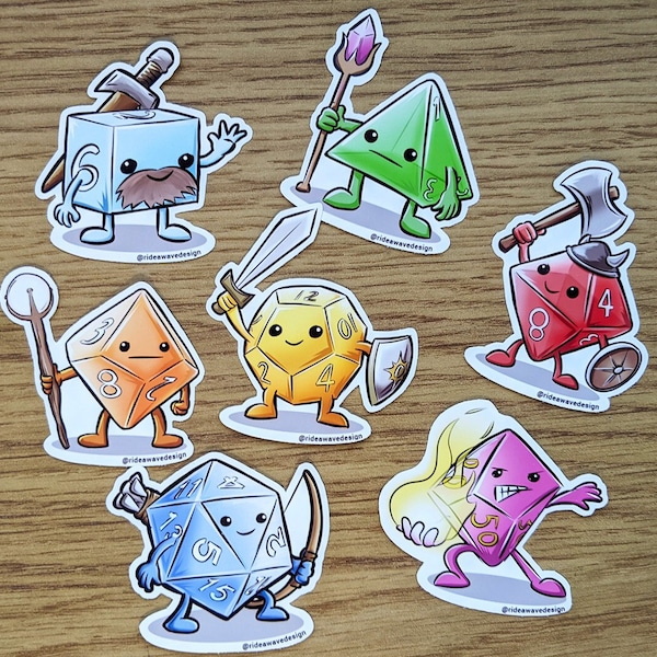 DnD Dice Stickers Set | Dice Hero Sticker Pack | Dungeons and Dragons set of vinyl stickers | DnD player | Gamer Gift | Gaming Stickers