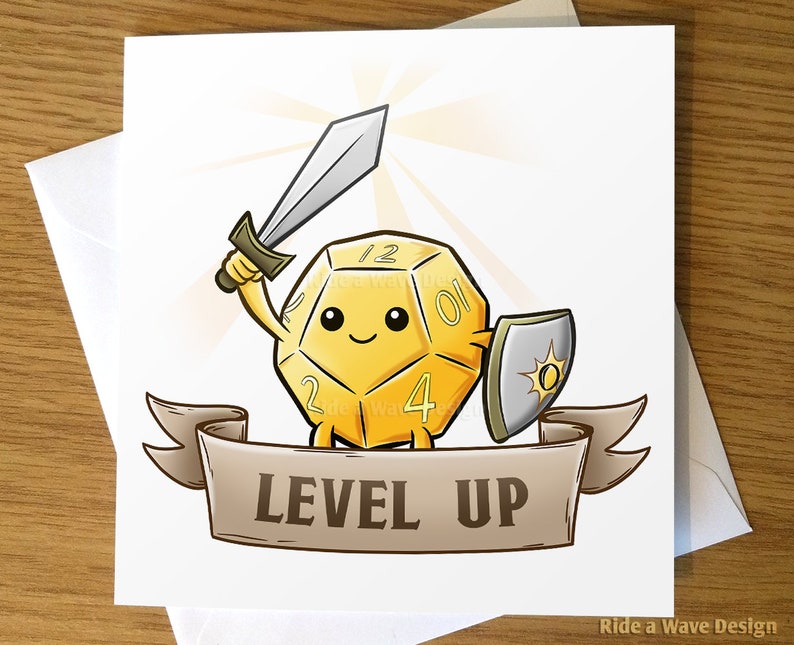 Dice Hero Birthday Card, DnD Dungeons and Dragons Card, Gamer Birthday, Level Up greeting card, D&D Dungeons and Dragons, Gaming Gift image 1