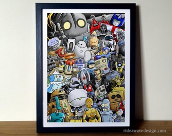 Robots Digital Print | Robots Illustration | Robots Poster | Star Wars droids | pop culture robots | sci-fi poster | digital illustration