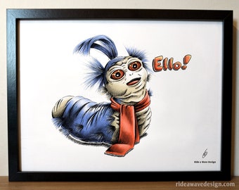 Labyrinth Worm Art Print, Labyrinth movie poster, Labyrinth Movie Artwork, Ello worm, Worm Digital Print, Hand Drawn Illustration Print,