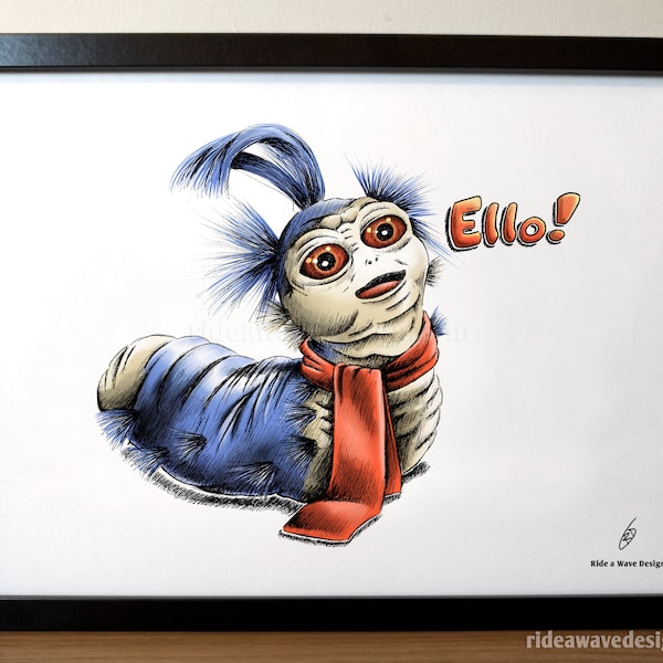 Labyrinth Worm Art Print, Labyrinth movie poster, Labyrinth Movie Artwork, Ello worm, Worm Digital Print, Hand Drawn Illustration Print,