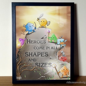 Dobbelstenen helden kunstafdruk | Dungeons and Dragons-poster | DnD-dobbelsteencadeau | DnD-ontwerp | Dungeon Master-cadeau | Illustratie van kerkers en draken