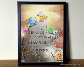 Dice Heroes Art Print – Hand-Drawn D&D Wall Art, RPG Poster, Fantasy Game Artwork, Tabletop Gaming Gift, Dungeons and Dragons Illustration