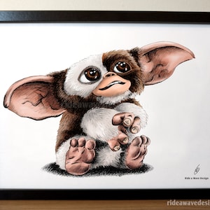 Stampa artistica di Gizmo Gremlins / Poster del film Gremlins / Illustrazione di Gremlins / Opera d&#39;arte disegnata a mano / Stampa digitale / Arte Mogwai / Stampa del film