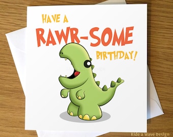 Cute Dinosaur Birthday Card, Children's Birthday Card, Funny Birthday Card, Cartoon Dinosaur, Cute Dino, Cute Birthday Card