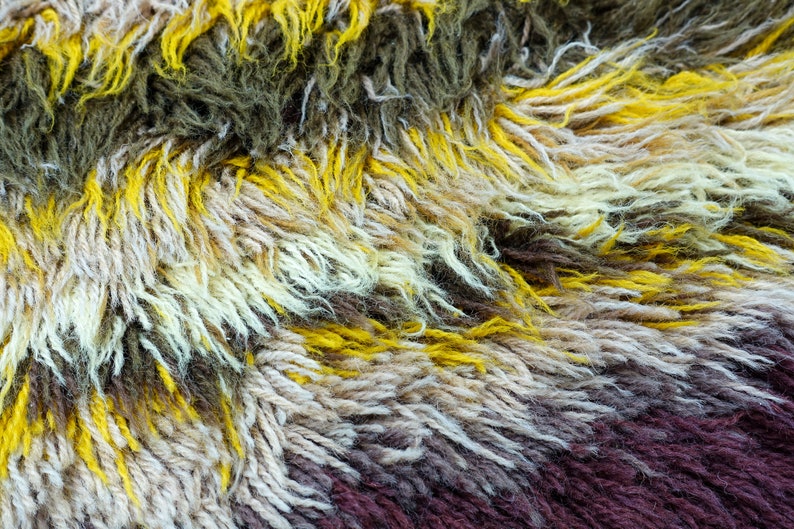 Vintage Rya Scandi High Pile Wool Rug Chevron Geometric Etsy