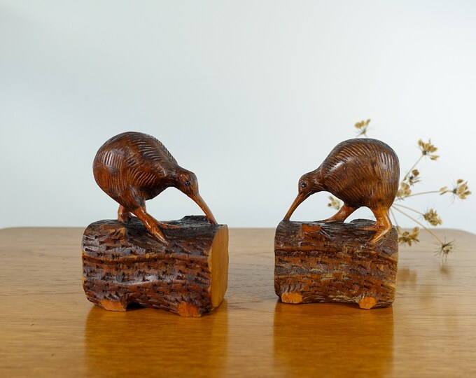 Vintage Carved Wood Kiwi Bookends or Figurines Birds New Zealand Etsy