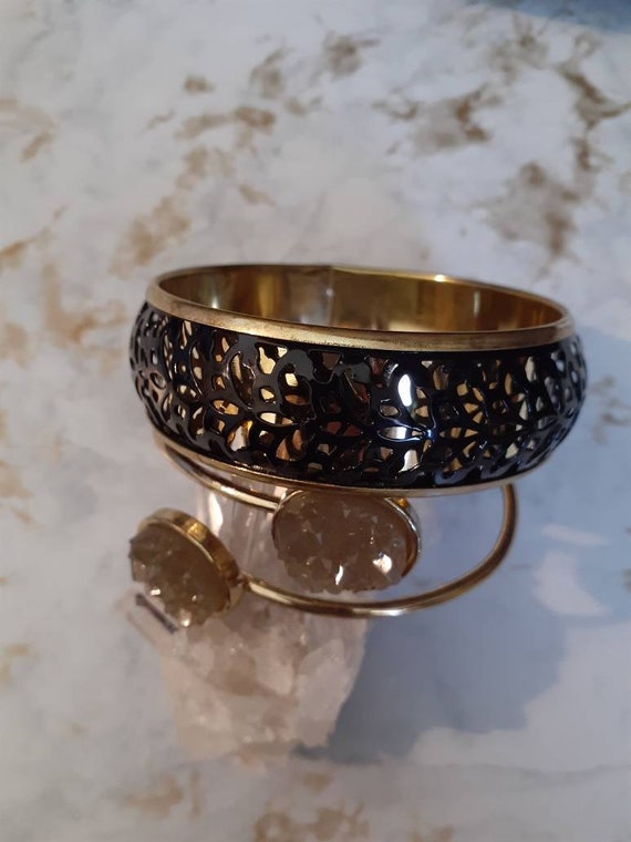 Vintage Gold And Black Bangle Bracelet and Gold W… - image 5