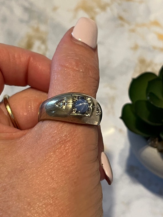 Vintage 14k White Gold And Blue Star Sapphire Sph… - image 3