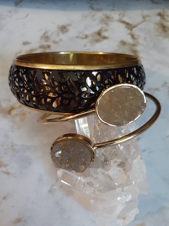 Vintage Gold And Black Bangle Bracelet and Gold W… - image 2