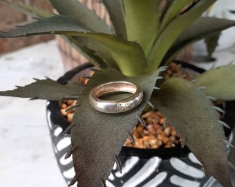 Vintage Sterling Silver Love Conquers Everything Etched Band Ring