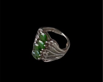 Vintage Chuck Clemency Sterling Silver and Emerald Cluster Ring Antique Retro Teardrop gemstones