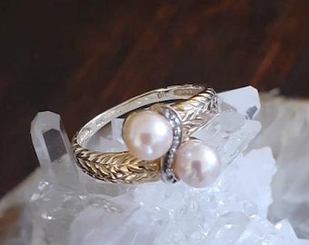Vintage 10k Yellow Gold Double Pearl Ring, Size 8