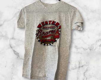 Vintage 1992 Child’s Western Division National League Grey Atlanta Braves Tshirt Champs Kids Size Large