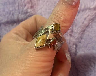 Vintage Carolyn Pollack Multi Gemstone Sterling Silver & Copper Ring Tigers Eye Jasper SIZE 10