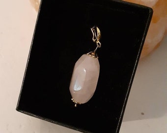 Vintage Pink Rose Quartz Gemstone Pendant Yellow Gold Over Sterling Silver 925