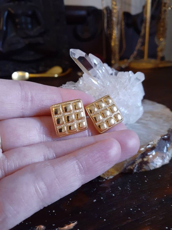 Vintage Yellow Gold Square Shaped "Monet" Earring… - image 6