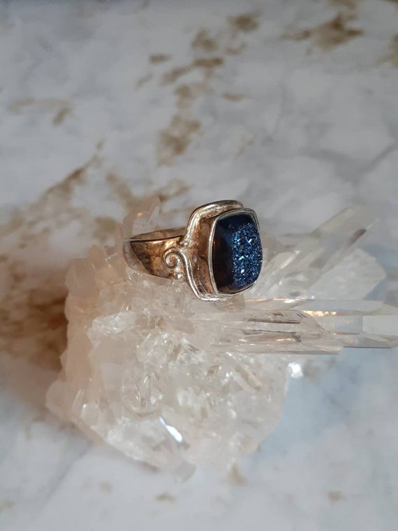 Vintage Sterling Silver And Blue Geode Druzy Ring… - image 8