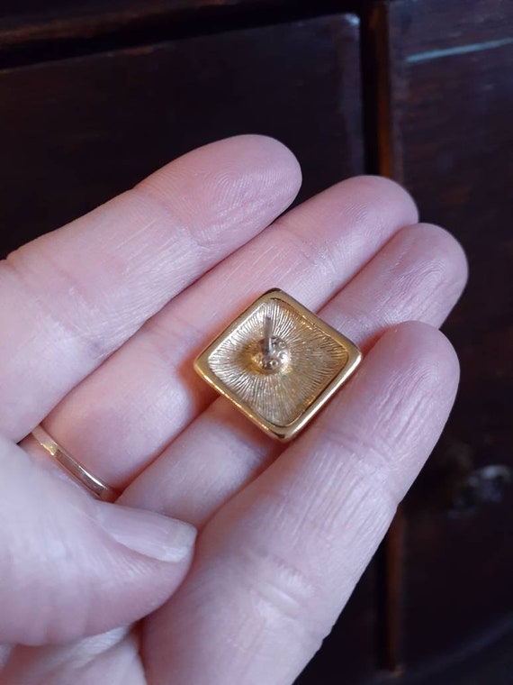 Vintage Yellow Gold Square Shaped "Monet" Earring… - image 7