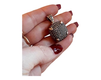Vintage Sterling Silver Marcasite Studded Square Pendant