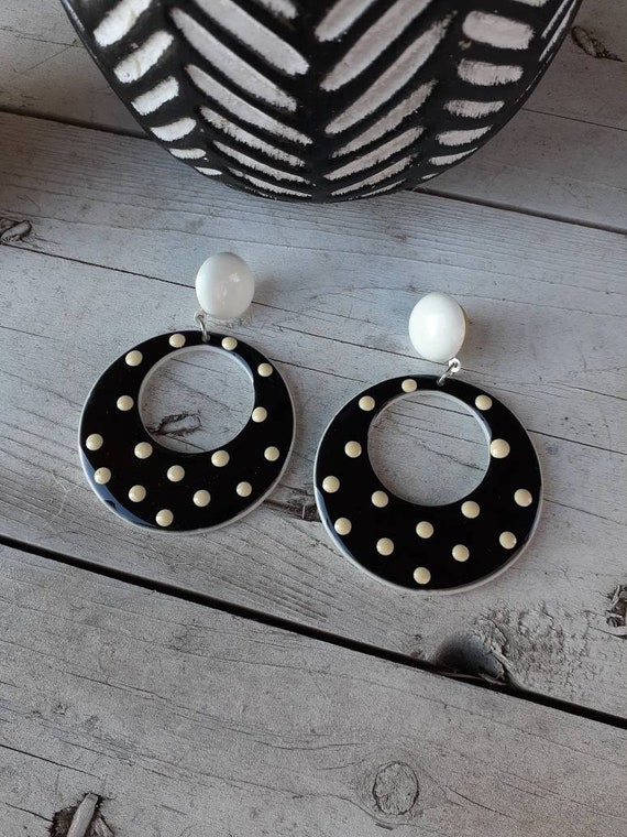 Vintage 1980's/1980's Black and White Round Polka 