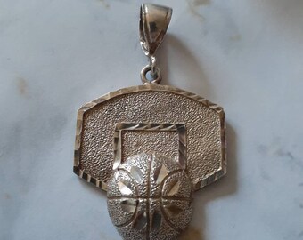 Vintage Basketball Hoop Goal Sterling Silver 925 Pendant NBA Shoot Hoops Sports Mens Womens Gift Diamond Cut