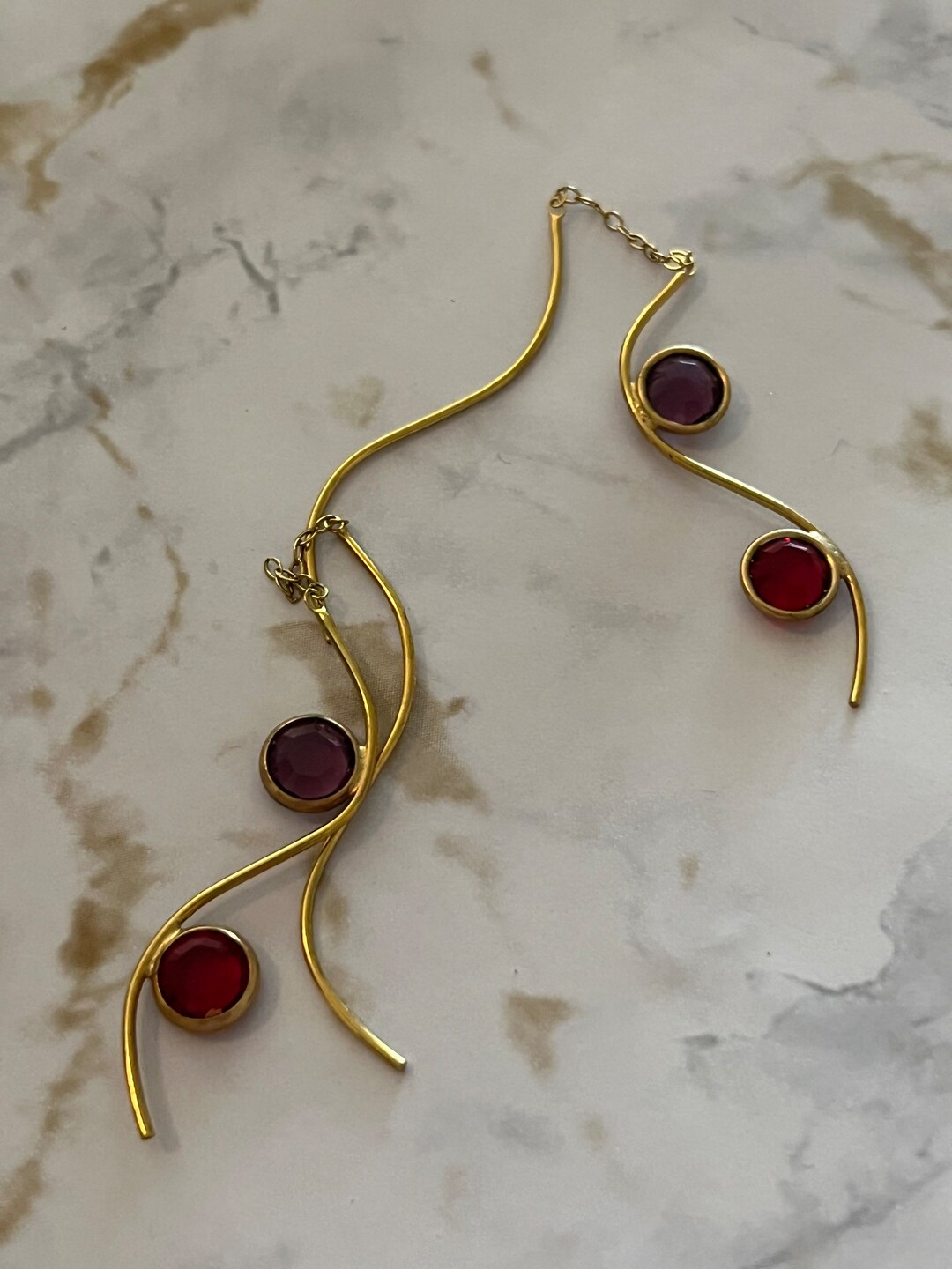 Thread Earring Yellow Vintage Yellow Gold Plated Swirl Drop Threader Earrings With Purple and ...